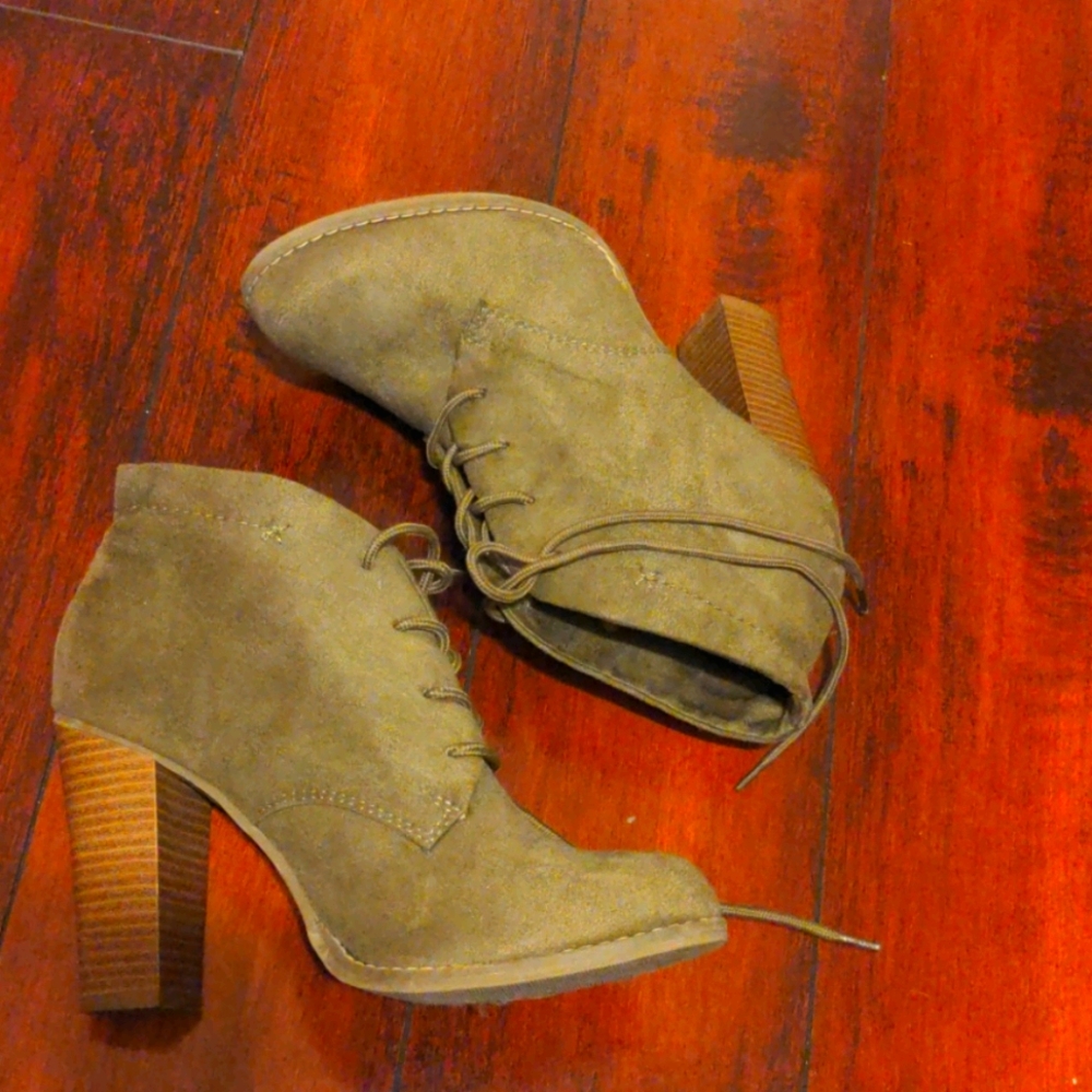 Army Green High heel Lace Up Booties